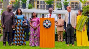 GOV. SANWO-OLU, FIRST LADY, DR. IBIJOKE RECEIVES THE DUKE AND DUCHESS OF SUSSEX, PRINCE HARRY AND MEGHAN MARKLE AT LAGOS HOUSE, MARINA, ON SUNDAY, MAY 12, 2024