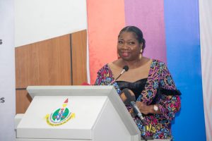 L-R: Hon. Abike Dabiri-Erewa, Chairman/CEO, Nigerians in Diaspora Commission (NIDCOM), Gen. Abdulsalami Abubakar GCFR, Former Head of State, Patience Jonathan, Former First Lady of Nigeria during a Lecture at National Defence College, Abuja.