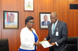 Left-Right: Hon. Abike Dabiri-Erewa, Chairman/CEO, Nigerians in Diaspora Commission (NiDCOM) and Mr. Olayemi Cardoso, Governor, Central Bank of Nigeria (CBN)