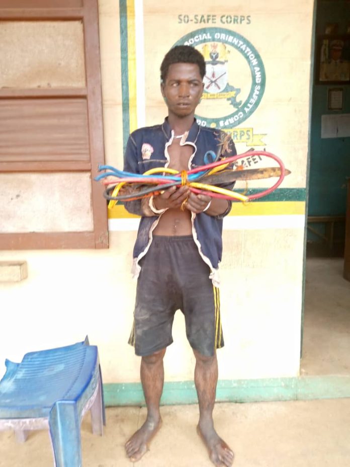 Ogun Gateway Stadium: So-Safe Corps Apprehends Aliyu Umaru For Vandalizing, Stealing Cables Ogun Gateway Stadium: So-Safe Corps Apprehends Aliyu Umaru For Vandalizing, Stealing Cables