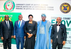 GOV. SANWO-OLU, CJN, HON. JUSTICE KEKERE-EKUN AT THE ECOWAS COURT OF JUSTICE OPENING CEREMONY OF SENSITISATION OUTREACH AND EXTERNAL SESSIONS, HELD AT EKO HOTELS AND SUITES, V.I IN LAGOS ON MONDAY, MAY 5, 2025