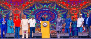  Lagos State Governor, Mr. Babajide Sanwo-Olu (middle); flanked by Special Adviser to the Governor on E-Gis & Urban Development, Dr. Olajide Babatunde (left); the Commissioner for Physical Planning & Urban Development, Dr. Olumide Oluyinka (right) and others, during a 1-Day Sensitization Programme on the Incessant Building Collapse in Nigeria and Launch of the Lagos Certified Structural Integrity Program (CSIP) at Tafawa Balewa Square on Wednesday, August 13, 2025. 