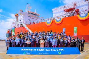 Dignitaries at the naming ceremony of the 40,000 cubic metres (CBM) WAGL Energy Limited’s Liquiefied Petroleum Gas (LPG) vessel in Ulsan, South Korea, on Monday.