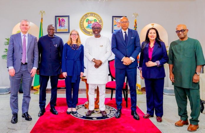Pix 8062 Governor of Lagos State, Mr. Babajide Sanwo-Olu flanked by the Managing Director of Operations, World Bank, Annie Bjerde (left); Regional Vice President for Africa, International Finance Corporation (IFC), Mr. Ethiopia Tafara (right) and members of the World Bank entourage during a courtesy visit at Lagos House, Marina on Sunday, February 1, 2026.