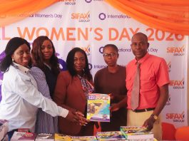 SIFAX Group Marks IWD 2026 With School Outreach, Staff Empowerment, Community Food Drive L–R: Head of Legal Services and Company Secretary, SIFAX Group, Jesuyemisi Odeyemi; Head, Head of Marketing and Customer Services, SIFAX Group, Catherine Abuah; Head of Corporate Communications, SAHCO PLC, Vanessa Uansohia alongside the Vice Principal and Principal of United Christian Senior Secondary School, Apapa Lagos during SIFAX Group's empowerment visit to the school on Thursday.