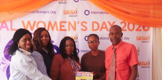 SIFAX Group Marks IWD 2026 With School Outreach, Staff Empowerment, Community Food Drive L–R: Head of Legal Services and Company Secretary, SIFAX Group, Jesuyemisi Odeyemi; Head, Head of Marketing and Customer Services, SIFAX Group, Catherine Abuah; Head of Corporate Communications, SAHCO PLC, Vanessa Uansohia alongside the Vice Principal and Principal of United Christian Senior Secondary School, Apapa Lagos during SIFAX Group's empowerment visit to the school on Thursday.