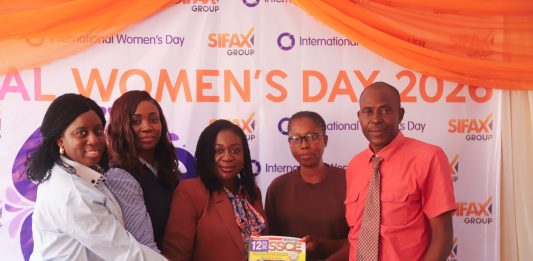 SIFAX Group Marks IWD 2026 With School Outreach, Staff Empowerment, Community Food Drive L–R: Head of Legal Services and Company Secretary, SIFAX Group, Jesuyemisi Odeyemi; Head, Head of Marketing and Customer Services, SIFAX Group, Catherine Abuah; Head of Corporate Communications, SAHCO PLC, Vanessa Uansohia alongside the Vice Principal and Principal of United Christian Senior Secondary School, Apapa Lagos during SIFAX Group's empowerment visit to the school on Thursday.