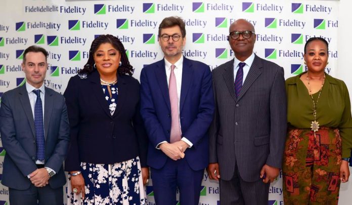 Left-Right: Country Director, Department for Business and Trade (DBT) Nigeria, Mark Smithson; Managing Director/Chief Executive Officer, Fidelity Bank Plc, Dr Nneka Onyeali-Ikpe; British Deputy High Commissioner in Lagos, Jonny Baxter; Executive Director, Risk Management, Fidelity Bank Plc, Kevin Ugwuoke; and Deputy Country Director, DBT Nigeria, Morayo Adekunle; at the courtesy visit by the British Deputy High Commissioner and his team to the Fidelity Bank Head Office in Lagos, recently.