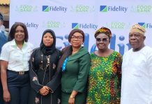 Fidelity Bank Tackles Hunger In Surulere, Distributes Food Packs To 1,500 Residents From Left-Right: Team Lead, Corporate Social Responsibility (CSR), Fidelity Bank Plc, Victoria Abuka; Personal Assistant to the President on Constituency Affairs, Hon. Khadijat Kareem Omotayo; Branch Leader, Adeola Odeku Branch, Fidelity Bank Plc, Ifeyinwa Asomugha; Surulere Local Government Executive, Anthonia Adenike Adjivon; and First Vice Chairman, Community Development Committee (CDC), Surulere Local Government, Adebayo Odukoya; during the Fidelity Food Bank outreach in Surulere, Lagos, recently.