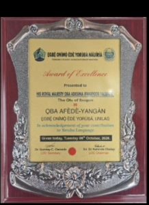 Oba Fálùádé Honoured With Award Of Excellence As 'Ọba Afèdè-Yangàn' By Yoruba Studies Association